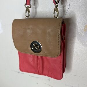 Stylish Red and Tan Crossbody Bag Faux Leather